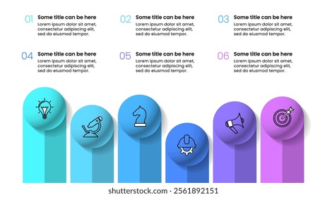 Infographic template with icons and 6 options or steps. Balls. Can be used for workflow layout, diagram, banner, webdesign. Vector illustration