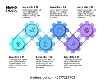 Infographic template with icons and 6 options or steps. Line. Can be used for workflow layout, diagram, banner, webdesign. Vector illustration