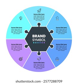 Infographic template with icons and 6 options or steps. Puzzle. Can be used for workflow layout, diagram, banner, webdesign. Vector illustration