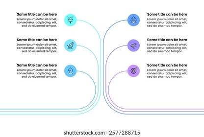 Infographic template with icons and 6 options or steps. Technology tree. Can be used for workflow layout, diagram, banner, webdesign. Vector illustration