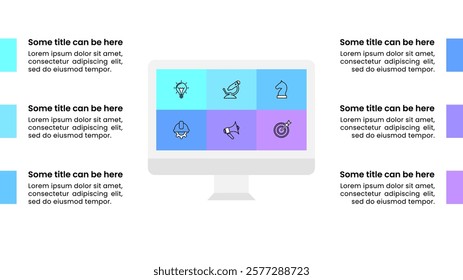 Infographic template with icons and 6 options or steps. Computer. Can be used for workflow layout, diagram, banner, webdesign. Vector illustration