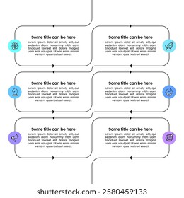 Infographic template with icons and 6 options or steps. Zigzag line. Can be used for workflow layout, diagram, banner, webdesign. Vector illustration