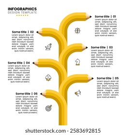 Infographic template with icons and 6 options or steps. Pencil tree. Can be used for workflow layout, diagram, banner, webdesign. Vector illustration