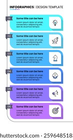 Infographic template with icons and 6 options or steps. Vertical line. Can be used for workflow layout, diagram, banner, webdesign. Vector illustration