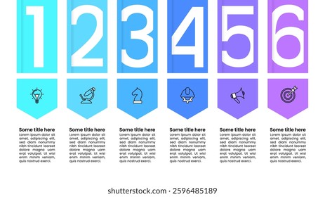 Infographic template with icons and 6 options or steps. Can be used for workflow layout, diagram, banner, webdesign. Vector illustration