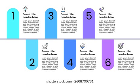 Infographic template with icons and 6 options or steps. Horizontal line. Can be used for workflow layout, diagram, banner, webdesign. Vector illustration