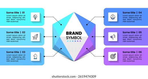 Infographic template with icons and 6 options or steps. Hexagon. Can be used for workflow layout, diagram, banner, webdesign. Vector illustration