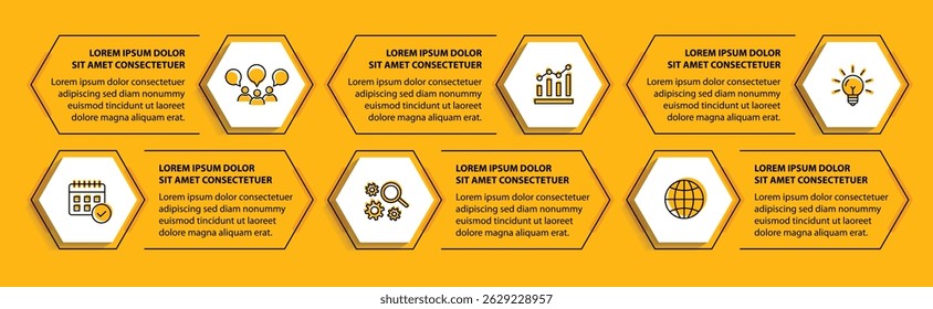 Infographic template with icons and 6 options or 6 steps. Can be used for workflow layout, diagram, timeline, banner, webdesign, business report, presentation. Vector illustration.