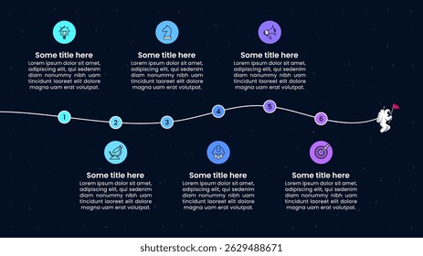 Infographic sjabloon met pictogrammen en 6 opties of stappen. Astronaut. Kan worden gebruikt voor workflow lay-out, diagram, banner, webdesign. Vectorillustratie