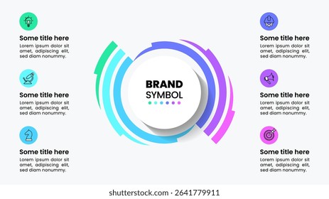 Infographic template with icons and 6 options or steps. Abstract circle. Can be used for workflow layout, diagram, banner, webdesign. Vector illustration