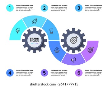 Infographic template with icons and 6 options or steps. Gear. Can be used for workflow layout, diagram, banner, webdesign. Vector illustration