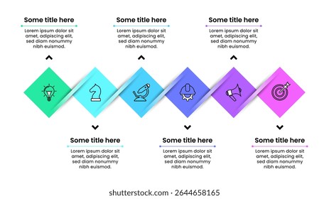 Infographic sjabloon met pictogrammen en 6 opties of stappen. Lijn. Kan worden gebruikt voor workflow lay-out, banner, diagram, webdesign. Vectorillustratie