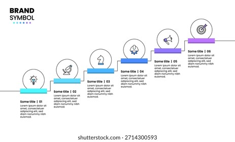 Infographic template with icons and 6 options or steps. Staircase. Can be used for workflow layout, diagram, banner, webdesign. Vector illustration