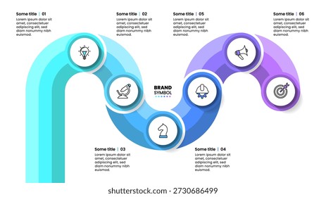 Infographic template with icons and 6 options or steps. Zigzag line. Can be used for workflow layout, diagram, banner, webdesign. Vector illustration