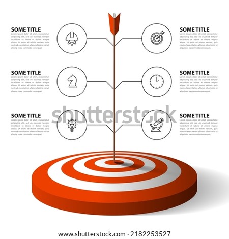 Infographic template with icons and 6 options or steps. Dartboard. Can be used for workflow layout, diagram, banner, webdesign. Vector illustration