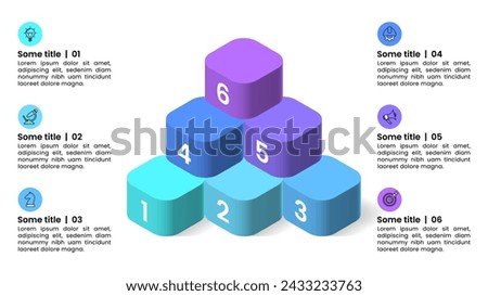 Infographic template with icons and 6 options or steps. Pyramid. Can be used for workflow layout, diagram, banner, webdesign. Vector illustration