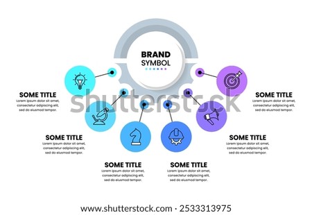Infographic template with icons and 6 options or steps. Abstract gear. Can be used for workflow layout, diagram, banner, webdesign. Vector illustration