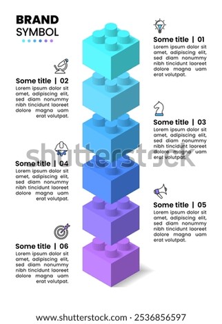 Infographic template with icons and 6 options or steps. Building blocks. Can be used for workflow layout, diagram, banner, webdesign. Vector illustration