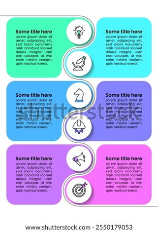 Infographic template with icons and 6 options or steps. Vertical line. Can be used for workflow layout, diagram, banner, webdesign. Vector illustration