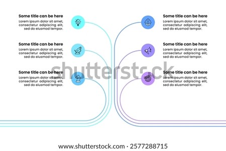 Infographic template with icons and 6 options or steps. Technology tree. Can be used for workflow layout, diagram, banner, webdesign. Vector illustration