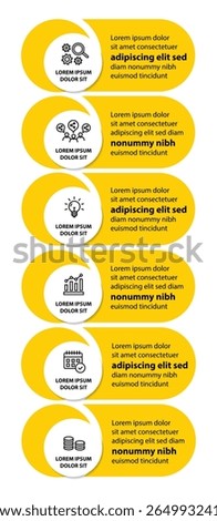 Infographic template with icons and 6 options or 6 steps. Can be used for workflow layout, diagram, timeline, banner, webdesign, business report, presentation. Vector illustration.