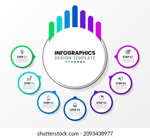 Infographic template with icons and 7 options or steps. Circles. Can be used for workflow layout, diagram, banner, webdesign. Vector illustration