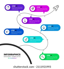 Infographic template with icons and 7 options or steps. Timeline. Can be used for workflow layout, diagram, banner, webdesign. Vector illustration