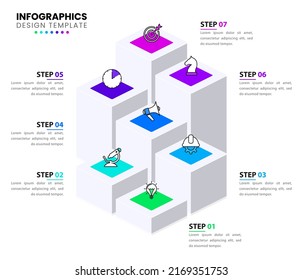 Infographic template with icons and 7 options or steps. Can be used for workflow layout, diagram, banner, webdesign. Vector illustration