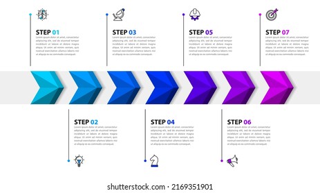 Infographic template with icons and 7 options or steps. Timeline. Can be used for workflow layout, diagram, banner, webdesign. Vector illustration