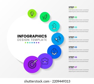 Infographic template with icons and 7 options or steps. Can be used for workflow layout, diagram, banner, webdesign. Vector illustration