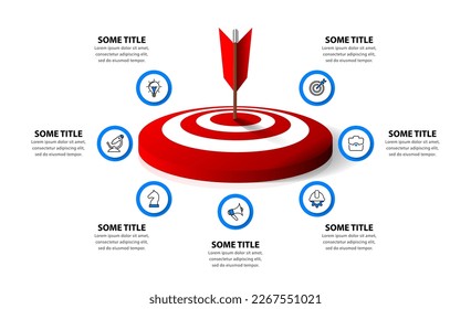 Infographic template with icons and 7 options or steps. Dartboard. Can be used for workflow layout, diagram, banner, webdesign. Vector illustration