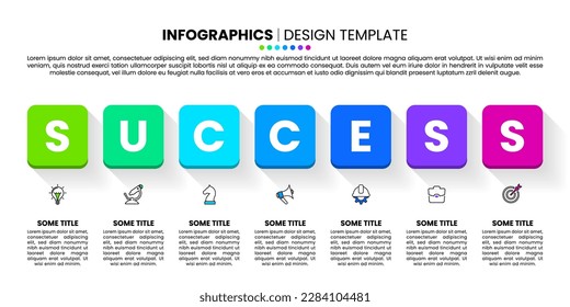 Infographic template with icons and 7 options or steps. Success concept. Can be used for workflow layout, diagram, banner, webdesign. Vector illustration
