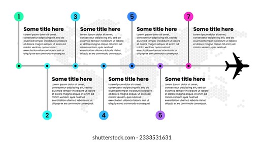 Infographic template with icons and 7 options or steps. Travel concept. Can be used for workflow layout, banner, diagram, webdesign. Vector illustration