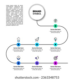 Infografische Vorlage mit Symbolen und 7 Optionen oder Schritten. Zeitplan. Kann für Workflow-Layout, Diagramm, Banner, Webdesign verwendet werden. Vektorgrafik