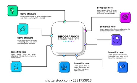 Infografische Vorlage mit Symbolen und 7 Optionen oder Schritten. Technologiekonzept. Kann für Workflow-Layout, Diagramm, Banner, Webdesign verwendet werden. Vektorgrafik