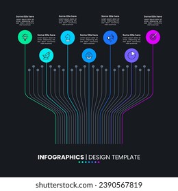 Infographic template with icons and 7 options or steps. Tech tree. Can be used for workflow layout, diagram, webdesign. Vector illustration