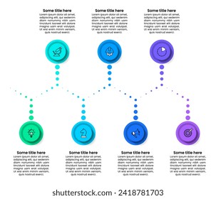 Infographic template with icons and 7 options or steps. Line. Can be used for workflow layout, diagram, banner, webdesign. Vector illustration