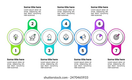 Infographic template with icons and 7 options or steps. Line. Can be used for workflow layout, diagram, banner, webdesign. Vector illustration