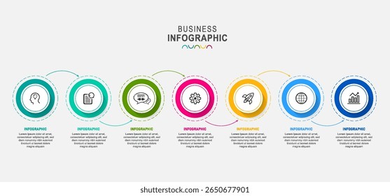 infographic template with icons and 7 options or steps. Infographics for business concept. Can be used for presentations banner, workflow layout, process diagram, flow chart, info graph.