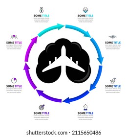 Infographic template with icons and 8 options or steps. Airplane. Can be used for workflow layout, diagram, banner, webdesign. Vector illustration