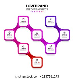 Infographic template with icons and 8 options or steps. Heart. Can be used for workflow layout, diagram, banner, webdesign. Vector illustration