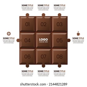 Infographic template with icons and 8 options or steps. Chocolate. Can be used for workflow layout, diagram, banner, webdesign. Vector illustration