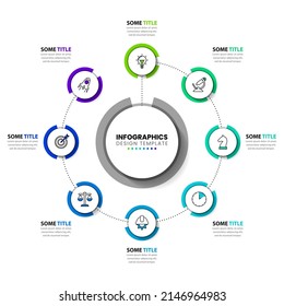 Infographic template with icons and 8 options or steps. Circle. Can be used for workflow layout, diagram, banner, webdesign. Vector illustration