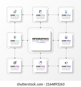 Infographic template with icons and 8 options or steps. Rectangle. Can be used for workflow layout, diagram, banner, webdesign. Vector illustration