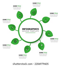 Infographic template with icons and 8 options or steps. Green circle. Can be used for workflow layout, diagram, banner, webdesign. Vector illustration
