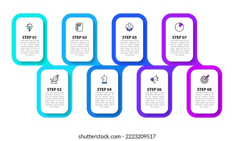 Infographic template with icons and 8 options or steps. Can be used for workflow layout, diagram, banner, webdesign. Vector illustration