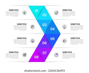 Infographic template with icons and 8 options or steps. Big arrow. Can be used for workflow layout, diagram, banner, webdesign. Vector illustration