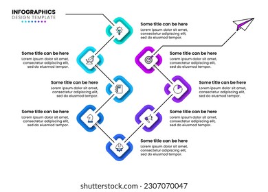 Infographic template with icons and 8 options or steps. Line. Can be used for workflow layout, diagram, banner, webdesign. Vector illustration
