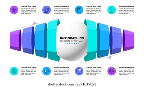 Infographic template with icons and 8 options or steps. Abstract shape. Can be used for workflow layout, diagram, banner, webdesign. Vector illustration