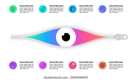 Infographic template with icons and 8 options or steps. Eye. Can be used for workflow layout, diagram, banner, webdesign. Vector illustration